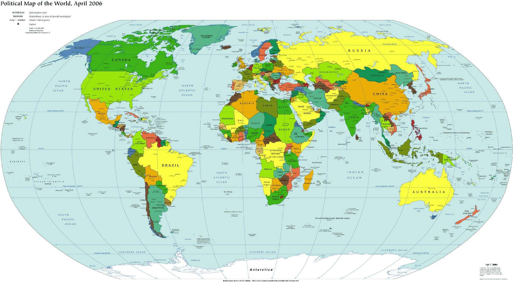 Political map of the world highlighting countries with different colors